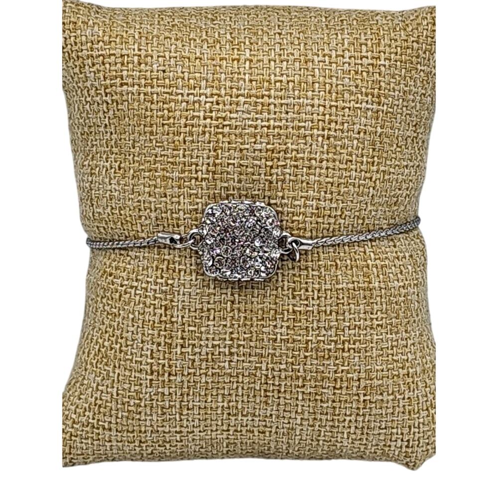 silver-toned bracelet, pave crystal Pendant Adjustable